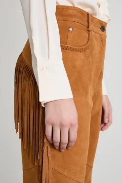 Pantaloni flare con frange - Cuoio