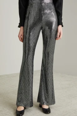 Pantaloni flare con paillettes - Argento