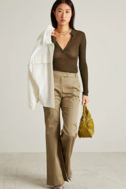 Pantaloni flare in gabardina - Verde Cachi