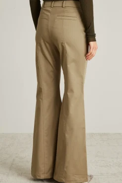 Pantaloni flare in gabardina - Verde Cachi