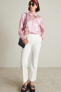 Pantaloni flare in tela stretch - Bianco