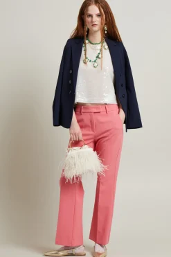 Pantaloni flare in tela stretch - Rosa Scuro