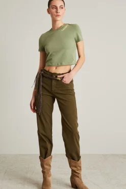Pantaloni in cotone stretch - Verde Kaki