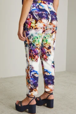 Pantaloni in drill stampato - Viola Bianco Arancione