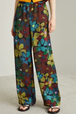 Pantaloni in envers satin stampati - Marrone Verde