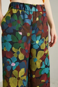 Pantaloni in envers satin stampati - Marrone Verde