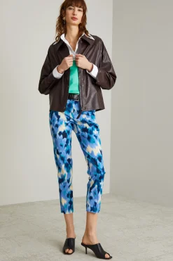 Pantaloni in faille a fantasia - Blu Lilla Bianco