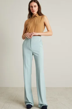 Pantaloni in lana con piega - Celeste