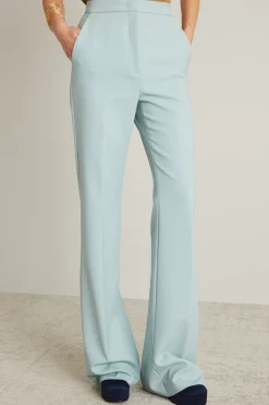 Pantaloni in lana con piega - Celeste