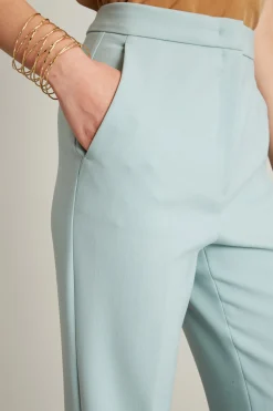 Pantaloni in lana con piega - Celeste