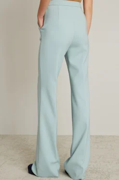 Pantaloni in lana con piega - Celeste