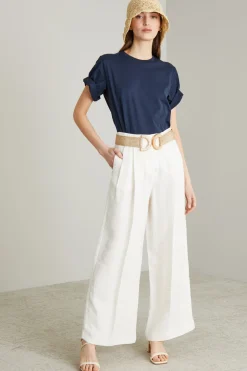 Pantaloni in lino con pieghe - Bianco