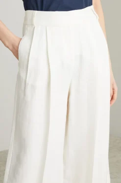 Pantaloni in lino con pieghe - Bianco