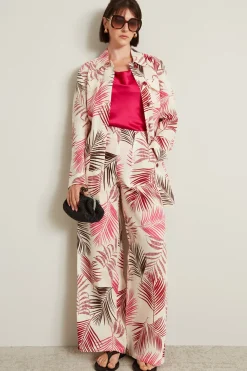 Pantaloni in lino con spacchi - Bianco Rosa