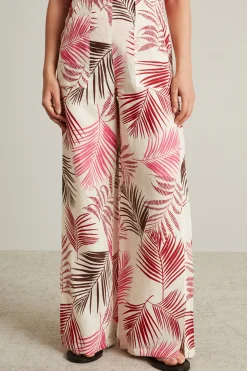 Pantaloni in lino con spacchi - Bianco Rosa