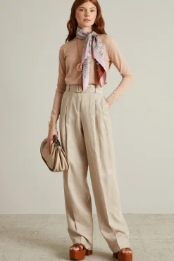 Pantaloni in lino e cotone - Beige Chiaro