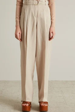 Pantaloni in lino e cotone - Beige Chiaro