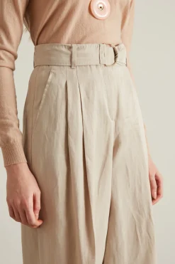 Pantaloni in lino e cotone - Beige Chiaro