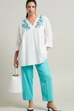 Pantaloni in lino e cotone - Verde Acqua