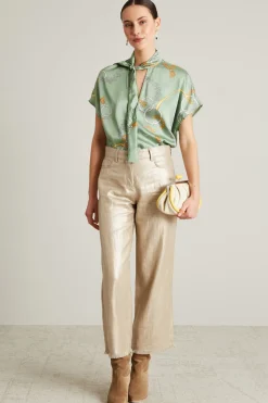 Pantaloni In lino laminato - Platino