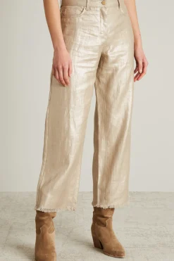 Pantaloni In lino laminato - Platino