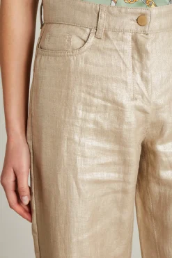 Pantaloni In lino laminato - Platino