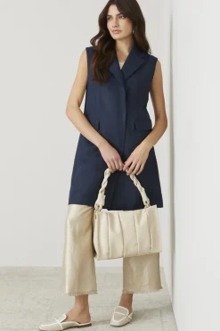 Pantaloni In lino laminato - Platino