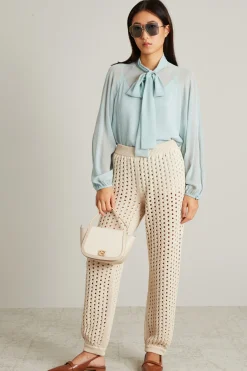 Pantaloni in maglia traforata - Avorio