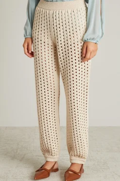 Pantaloni in maglia traforata - Avorio