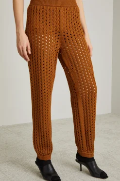Pantaloni in maglia traforata - Tabacco