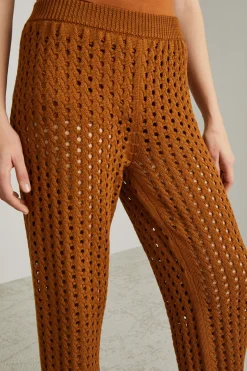 Pantaloni in maglia traforata - Tabacco
