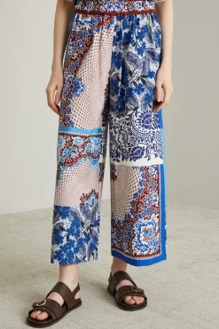 Pantaloni in popeline a fantasia - Blu