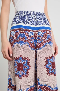 Pantaloni in popeline a fantasia - Blu Marrone