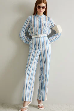Pantaloni in popeline - Blu Arancione Bianco