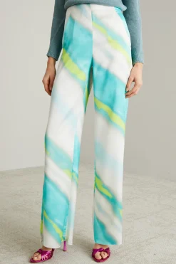 Pantaloni in raso a fantasia - Azzurro Bianco