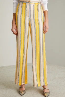 pantaloni in raso a righe - Giallo Celeste