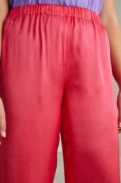 Pantaloni in raso di viscosa - Corallo