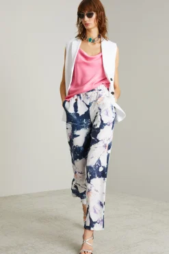 Pantaloni in seta a fantasia - Blu Bianco