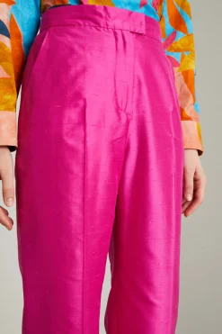 Pantaloni in shantung id seta - Fuxia