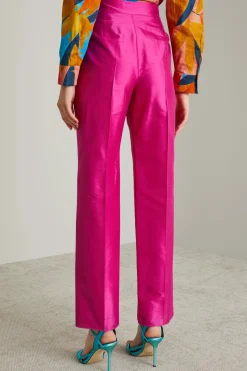 Pantaloni in shantung id seta - Fuxia