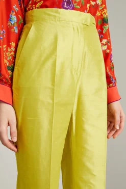 Pantaloni in shantung id seta - Giallo Acido