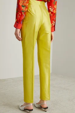 Pantaloni in shantung id seta - Giallo Acido