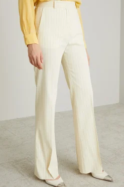 Pantaloni in tela gessata - Avorio Nero