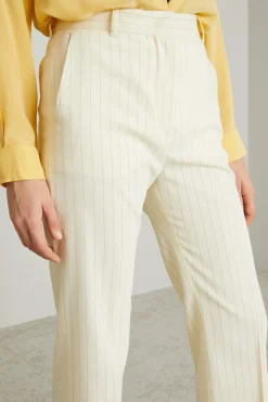 Pantaloni in tela gessata - Avorio Nero