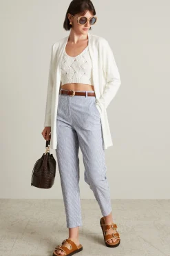 Pantaloni in tela seersucker - Azzurro