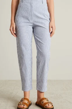 Pantaloni in tela seersucker - Azzurro