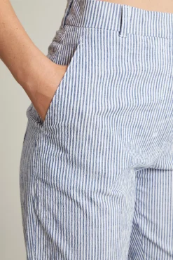 Pantaloni in tela seersucker - Azzurro