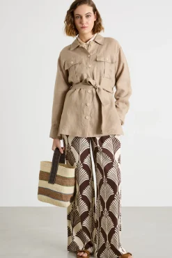 Pantaloni in twill a fantasia - Marrone Bianco