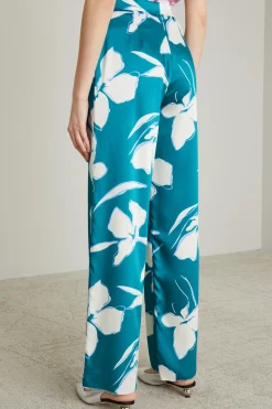 Pantaloni in twill a fiori grafici - Verde Petrolio