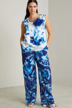 Pantaloni in twill stampato - Blu Azzurro Bianco